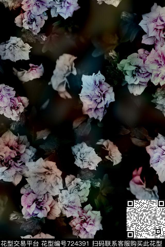 复古华亿平台牡丹花朵数码印花华亿平台下载（图片编号: 724391） - 瓦栏（Walan）