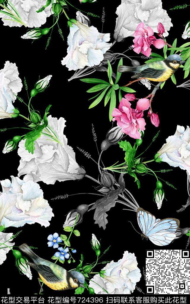 花朵花鸟花卉数码印花华亿平台下载（图片编号: 724396） - 瓦栏（Walan）