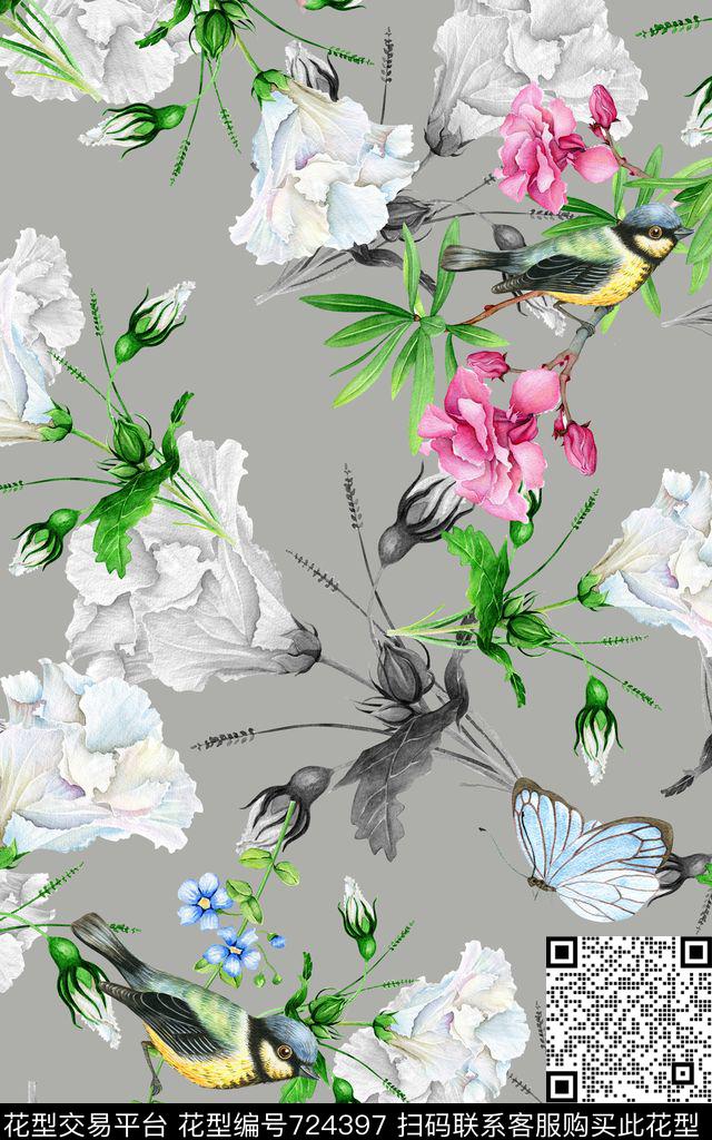 花朵花鸟花卉数码印花华亿平台下载（图片编号: 724397） - 瓦栏（Walan）