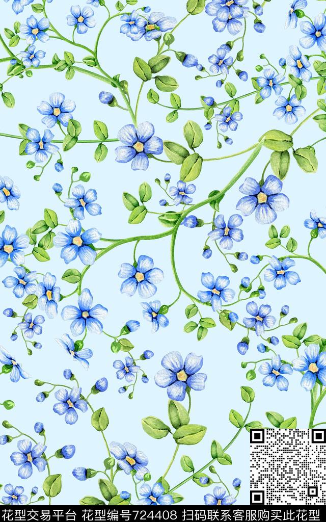 花朵小花花卉数码印花华亿平台下载（图片编号: 724408） - 瓦栏（Walan）