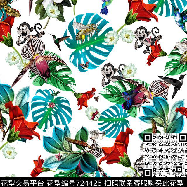 童装热带植物树叶花数码印花华亿平台下载（图片编号: 724425） - 瓦栏（Walan）