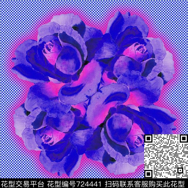 丝巾方巾花卉格子数码印花华亿平台下载（图片编号: 724441） - 瓦栏（Walan）