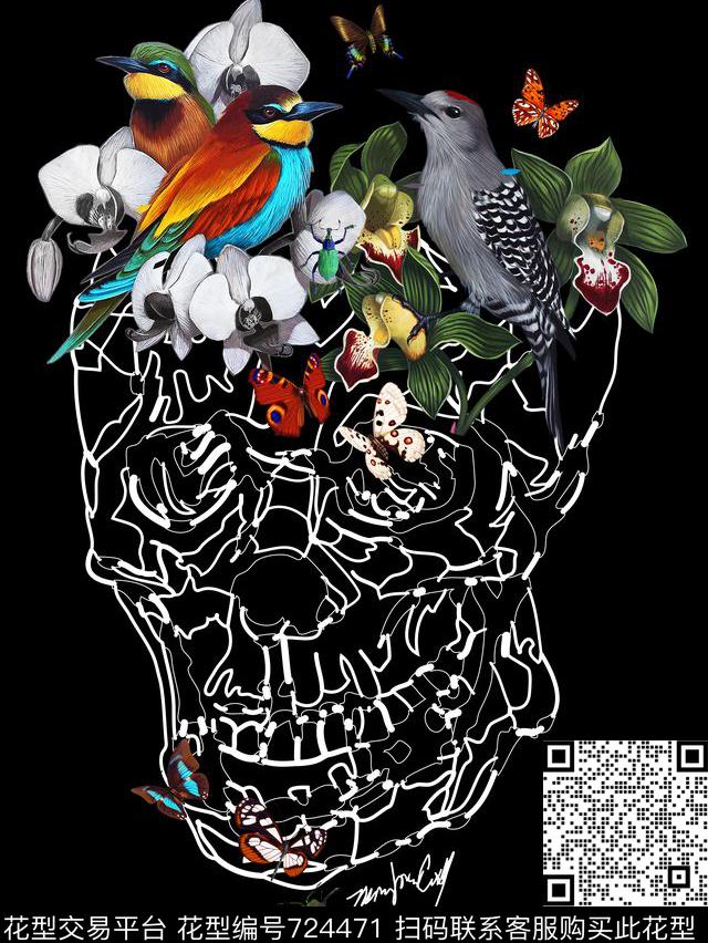 小鸟潮牌花卉数码印花华亿平台下载（图片编号: 724471） - 瓦栏（Walan）