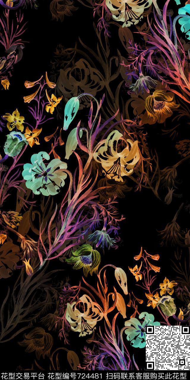 花卉花朵手绘花数码印花华亿平台下载（图片编号: 724481） - 瓦栏（Walan）