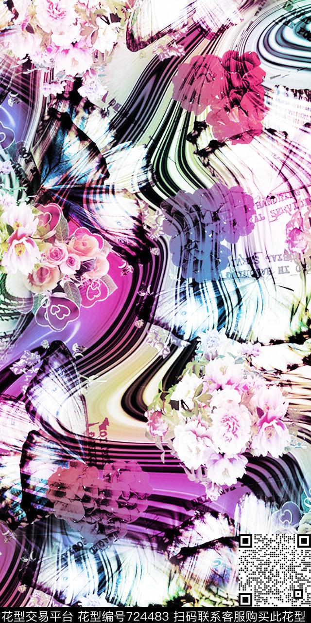 大花花卉花朵数码印花华亿平台下载（图片编号: 724483） - 瓦栏（Walan）