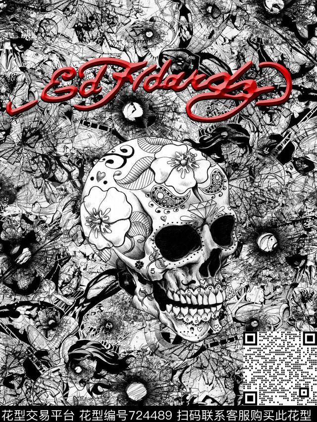 骷髅头抽象黑白数码印花华亿平台下载（图片编号: 724489） - 瓦栏（Walan）