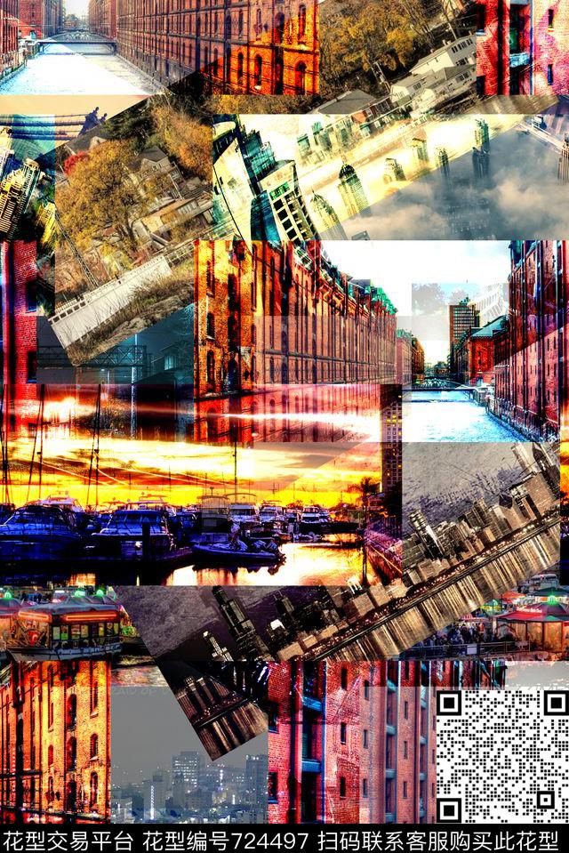 欧美城市高楼数码印花华亿平台下载（图片编号: 724497） - 瓦栏（Walan）