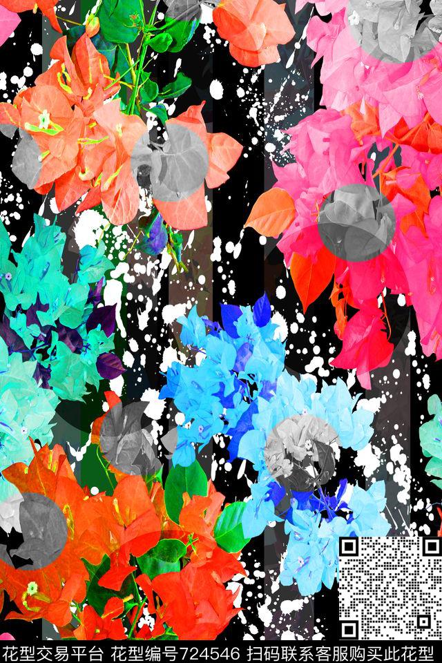大花花朵花卉数码印花华亿平台下载（图片编号: 724546） - 瓦栏（Walan）