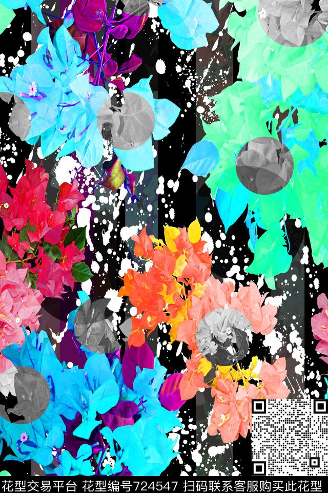 大花花朵花卉数码印花华亿平台下载（图片编号: 724547） - 瓦栏（Walan）