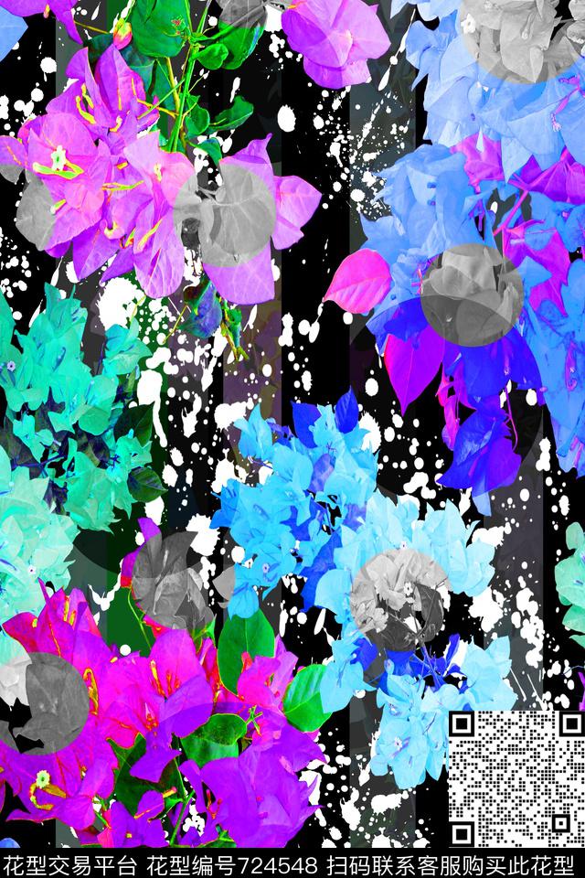 大花花朵花卉数码印花华亿平台下载（图片编号: 724548） - 瓦栏（Walan）