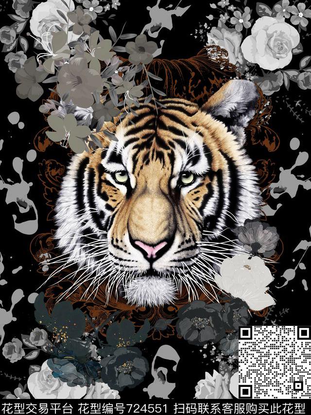 虎头花卉点墨传统印花华亿平台下载（图片编号: 724551） - 瓦栏（Walan）