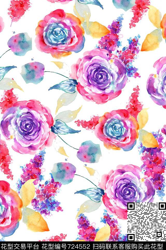 大花花朵花卉数码印花华亿平台下载（图片编号: 724552） - 瓦栏（Walan）