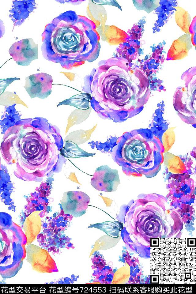 大花花朵花卉数码印花华亿平台下载（图片编号: 724553） - 瓦栏（Walan）
