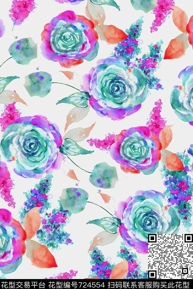 大花花朵花卉数码印花华亿平台下载（图片编号: 724554） - 瓦栏（Walan）