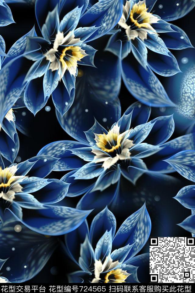 抽象分形几何艺术花卉数码印花时尚潮流女装裙子彩绘肌理纹理印花复古大牌女装夹克外套满版花朵印花数码印花华亿平台下载（图片编号: 724565） - 瓦栏（Walan）