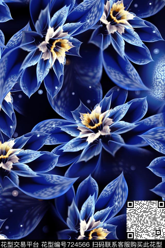 抽象分形几何艺术花卉数码印花时尚潮流女装裙子彩绘肌理纹理印花复古大牌女装夹克外套满版花朵印花数码印花华亿平台下载（图片编号: 724566） - 瓦栏（Walan）