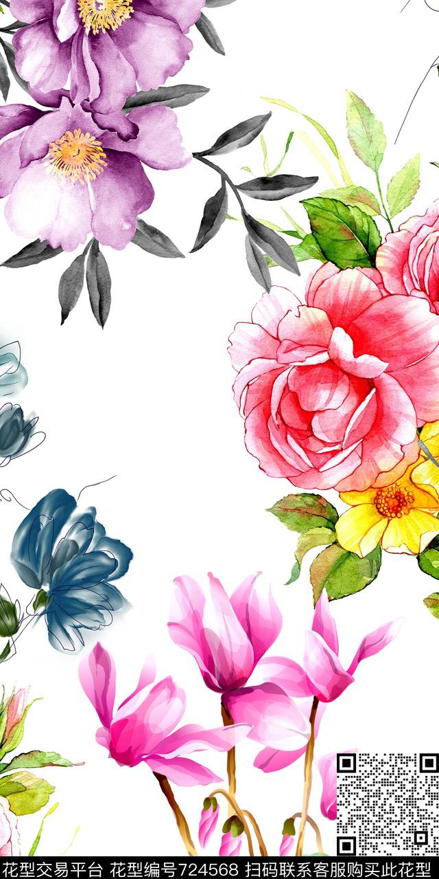 大花数码花卉类花卉数码印花华亿平台下载（图片编号: 724568） - 瓦栏（Walan）