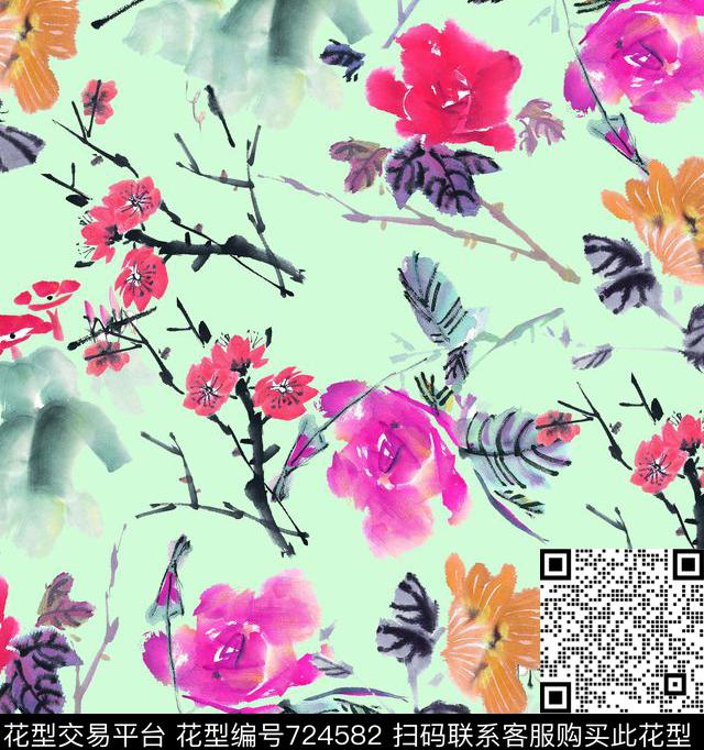 国画山水大气数码印花华亿平台下载（图片编号: 724582） - 瓦栏（Walan）