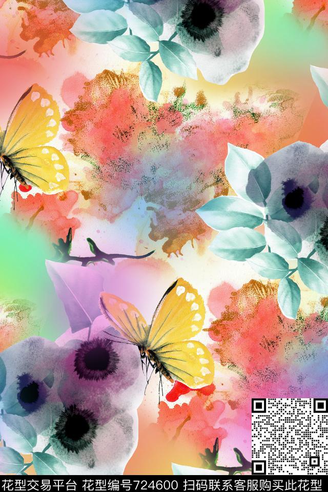 中国风水墨炫彩数码印花华亿平台下载（图片编号: 724600） - 瓦栏（Walan）