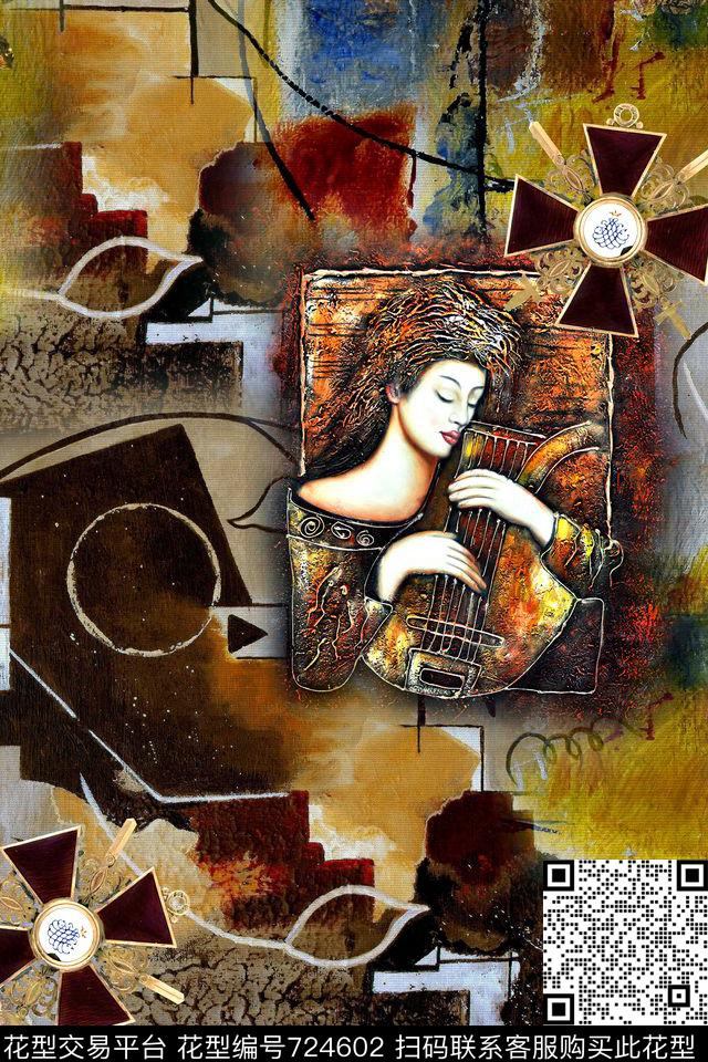 抽象几何拼接数码印花华亿平台下载（图片编号: 724602） - 瓦栏（Walan）