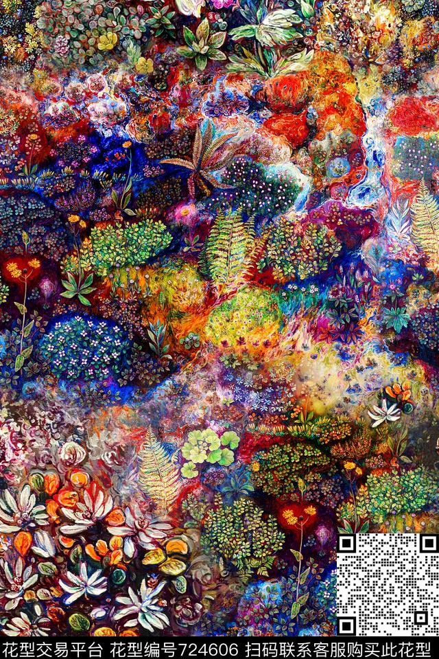 油画花卉肌理数码印花华亿平台下载（图片编号: 724606） - 瓦栏（Walan）