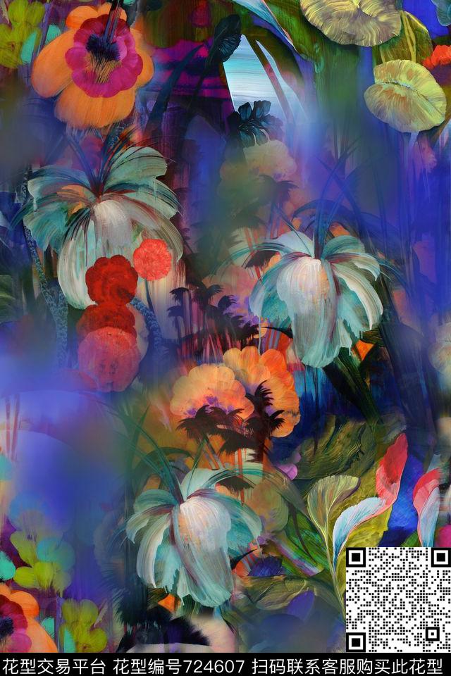 花卉油画肌理数码印花华亿平台下载（图片编号: 724607） - 瓦栏（Walan）