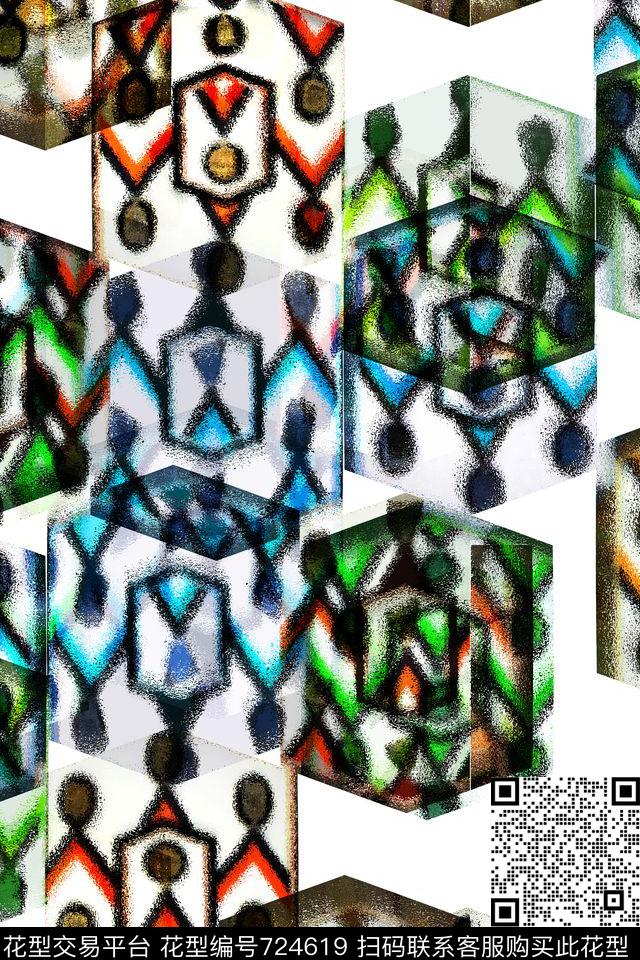 画作不规则几何休闲数码印花华亿平台下载（图片编号: 724619） - 瓦栏（Walan）