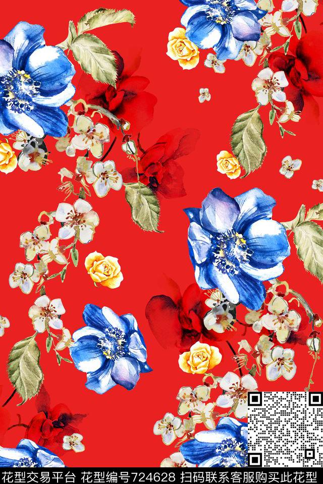 大花牡丹玫瑰数码印花华亿平台下载（图片编号: 724628） - 瓦栏（Walan）