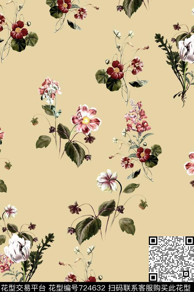 大花牡丹玫瑰数码印花华亿平台下载（图片编号: 724632） - 瓦栏（Walan）