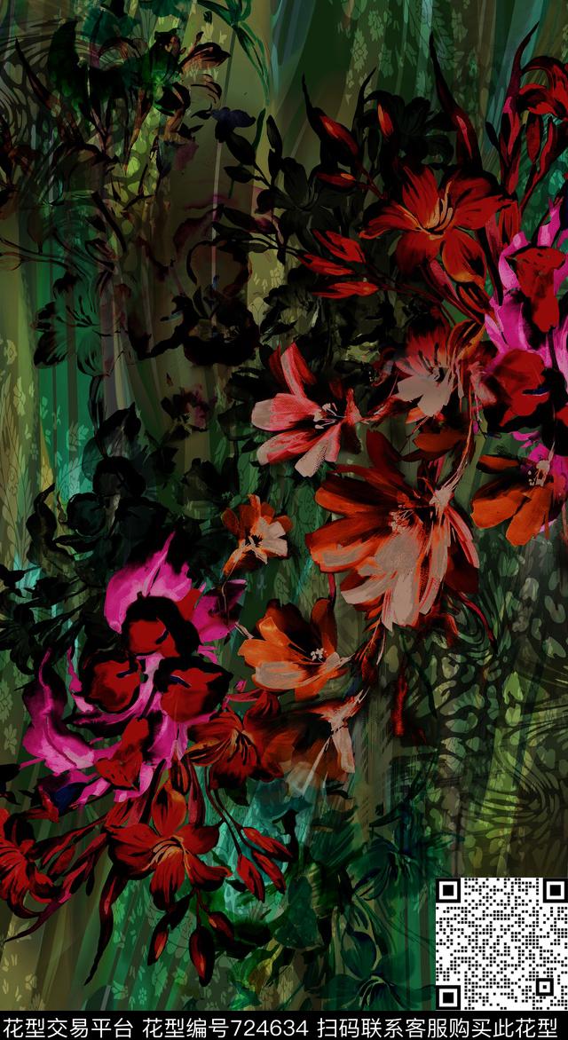 大花牡丹玫瑰数码印花华亿平台下载（图片编号: 724634） - 瓦栏（Walan）