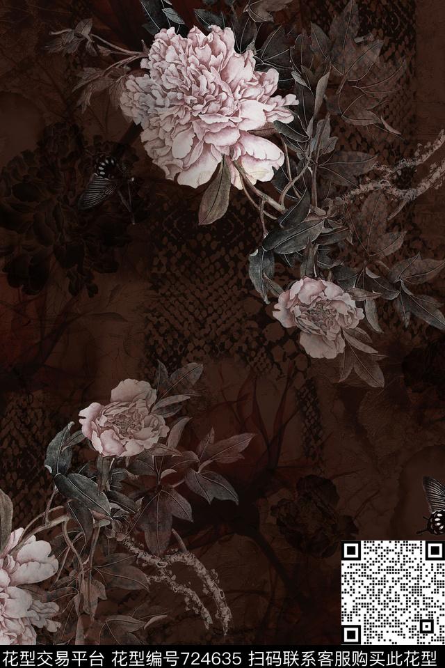 大花牡丹玫瑰数码印花华亿平台下载（图片编号: 724635） - 瓦栏（Walan）