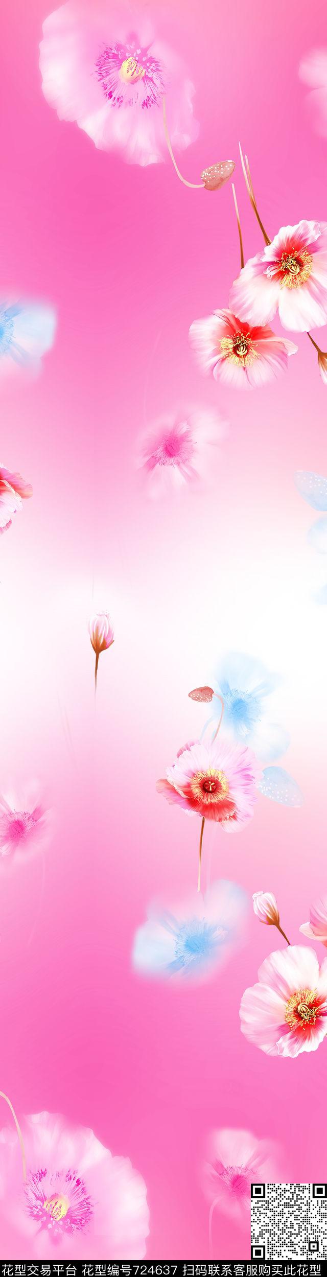 大花牡丹玫瑰数码印花华亿平台下载（图片编号: 724637） - 瓦栏（Walan）