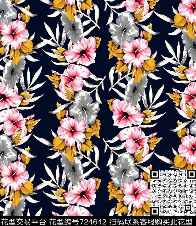 大花牡丹玫瑰传统印花华亿平台下载（图片编号: 724642） - 瓦栏（Walan）