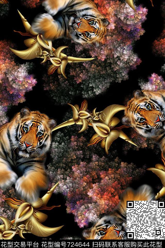 抽象老虎几何数码印花华亿平台下载（图片编号: 724644） - 瓦栏（Walan）