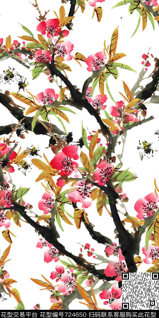 水墨抽象花卉国画数码印花华亿平台下载（图片编号: 724650） - 瓦栏（Walan）