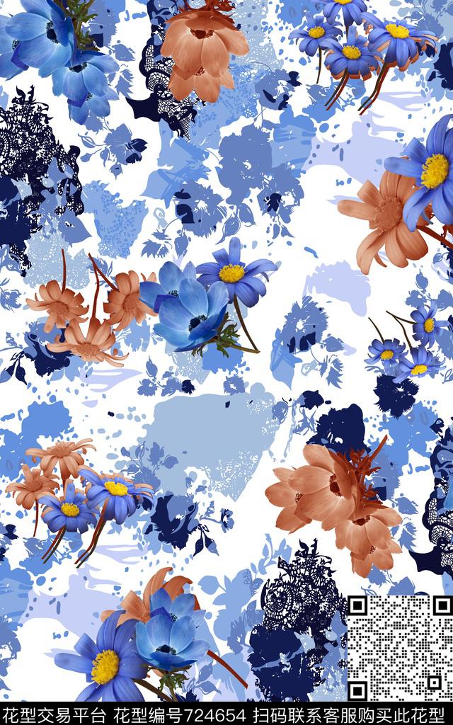 兰花花朵花卉数码印花华亿平台下载（图片编号: 724654） - 瓦栏（Walan）