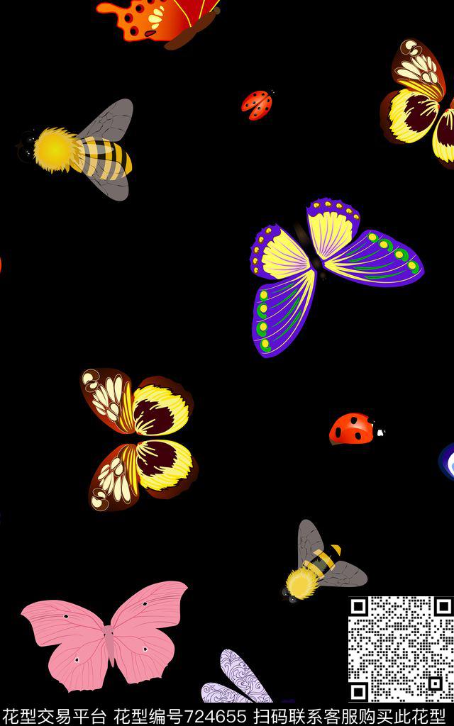 昆虫蝴蝶瓢虫数码印花华亿平台下载（图片编号: 724655） - 瓦栏（Walan）