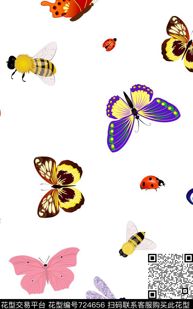 昆虫蝴蝶瓢虫数码印花华亿平台下载（图片编号: 724656） - 瓦栏（Walan）