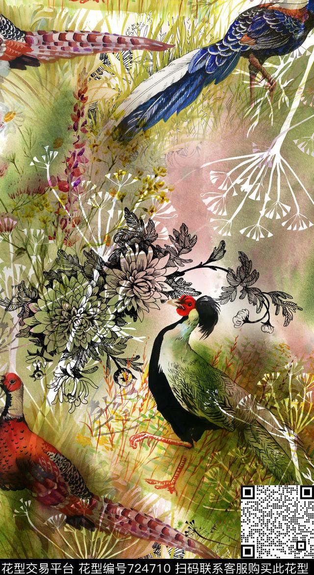 大花牡丹玫瑰数码印花华亿平台下载（图片编号: 724710） - 瓦栏（Walan）