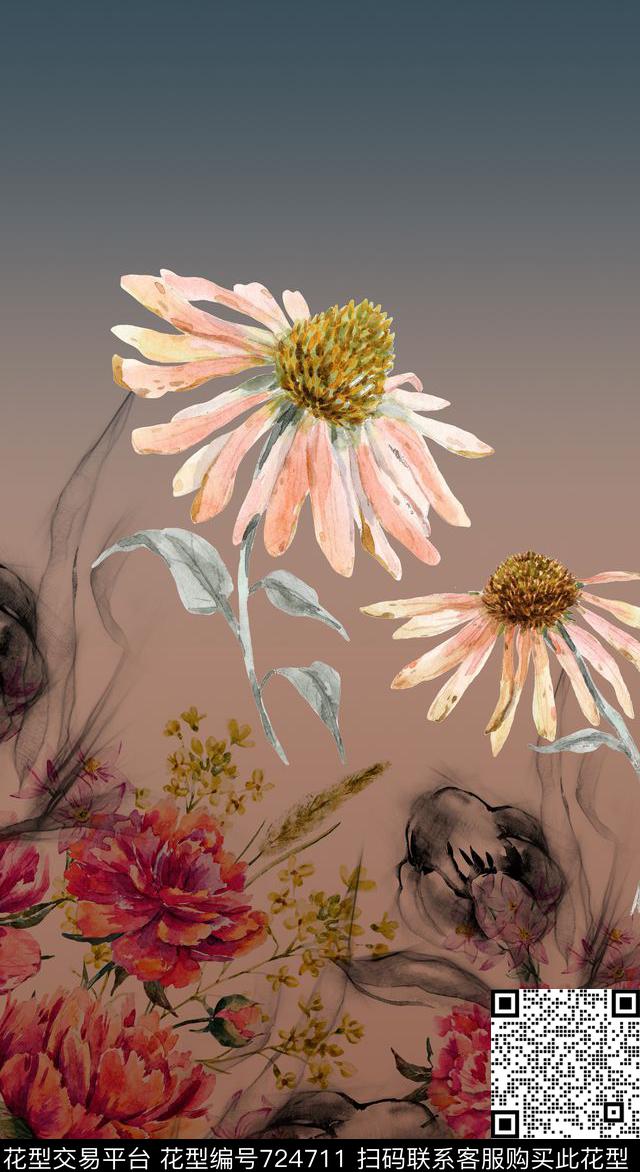 大花牡丹玫瑰数码印花华亿平台下载（图片编号: 724711） - 瓦栏（Walan）