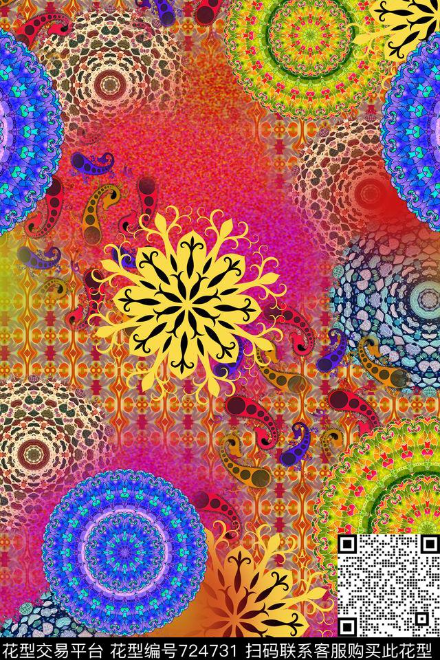 民族风曼陀罗佩斯利数码印花华亿平台下载（图片编号: 724731） - 瓦栏（Walan）