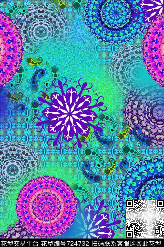民族风曼陀罗佩斯利数码印花华亿平台下载（图片编号: 724732） - 瓦栏（Walan）