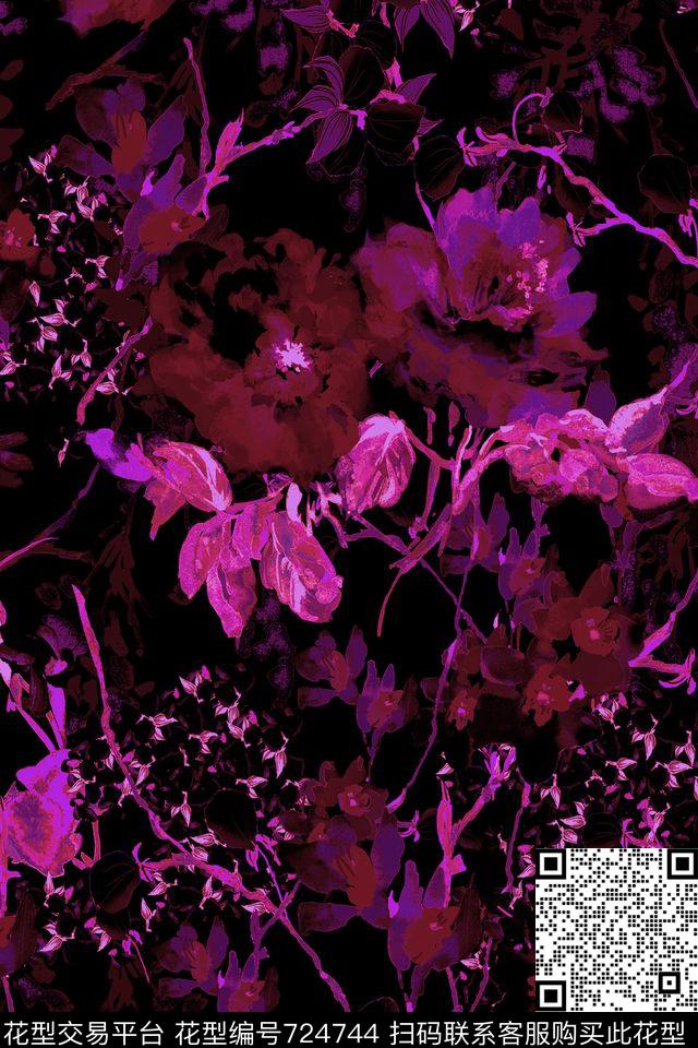 大花牡丹玫瑰数码印花华亿平台下载（图片编号: 724744） - 瓦栏（Walan）