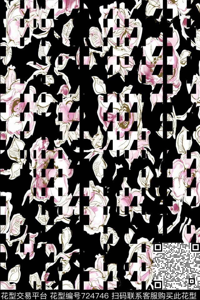 大花牡丹玫瑰数码印花华亿平台下载（图片编号: 724746） - 瓦栏（Walan）