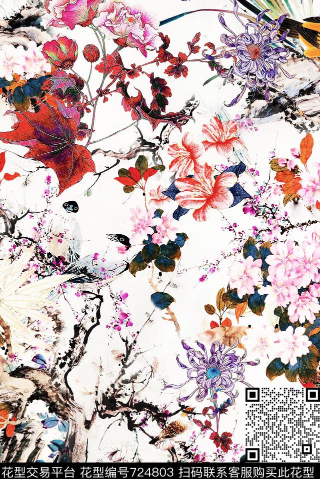 花卉时尚民族风数码印花华亿平台下载（图片编号: 724803） - 瓦栏（Walan）