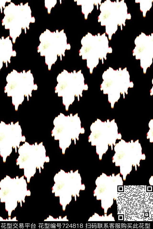 黑白黑底树叶3数码印花华亿平台下载（图片编号: 724818） - 瓦栏（Walan）