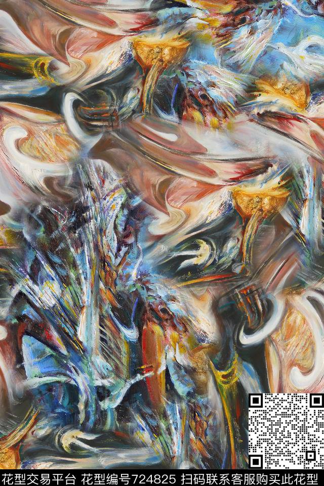 抽象手绘水彩画纹理印花时尚大牌女装裙子肌理纹数码印花欧美复古大牌夹克外套油画印花数码印花华亿平台下载（图片编号: 724825） - 瓦栏（Walan）