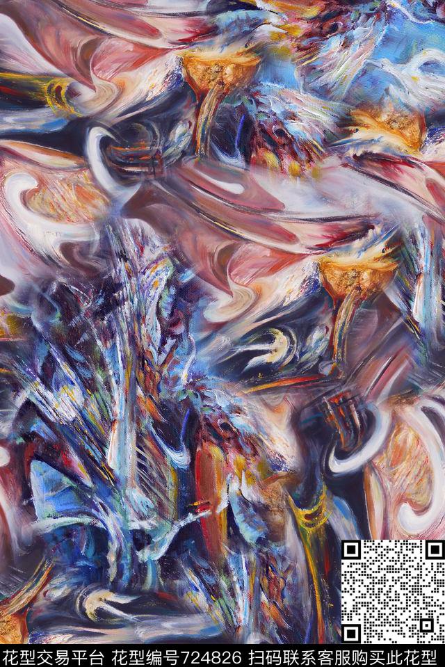 抽象手绘水彩画纹理印花时尚大牌女装裙子肌理纹数码印花欧美复古大牌夹克外套油画印花数码印花华亿平台下载（图片编号: 724826） - 瓦栏（Walan）