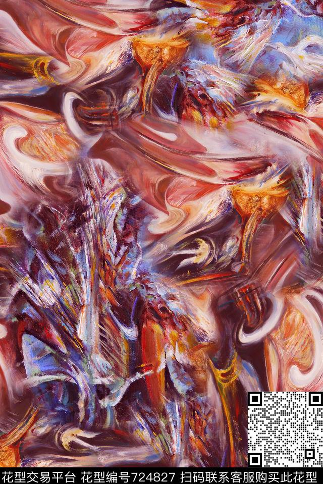 抽象手绘水彩画纹理印花时尚大牌女装裙子肌理纹数码印花欧美复古大牌夹克外套油画印花数码印花华亿平台下载（图片编号: 724827） - 瓦栏（Walan）