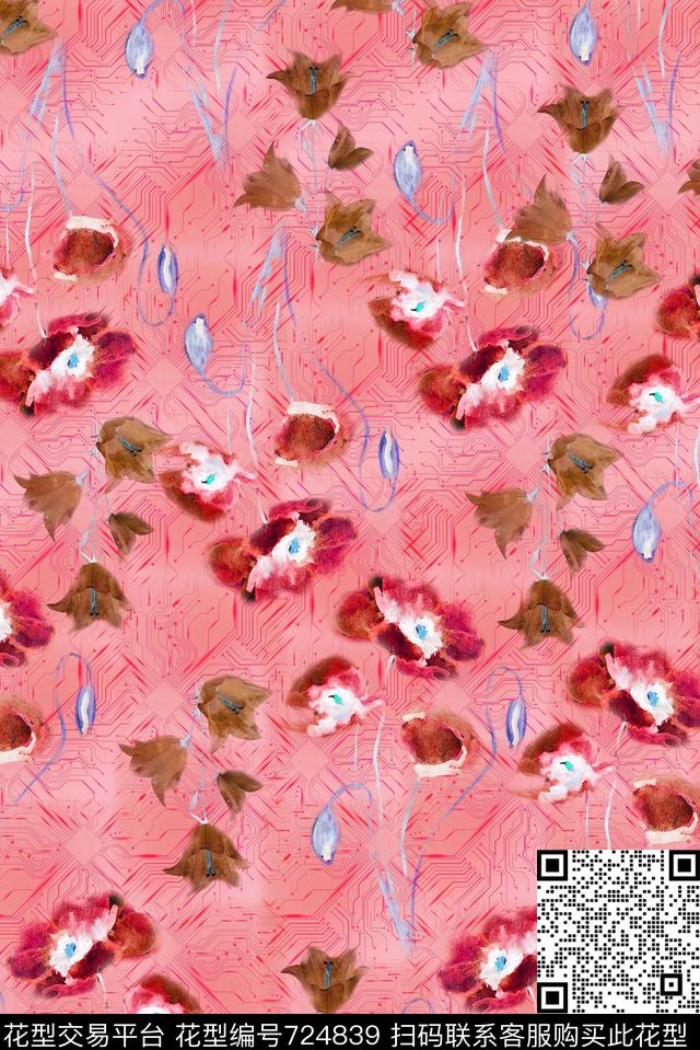 花朵花卉抽象虞美人数码印花华亿平台下载（图片编号: 724839） - 瓦栏（Walan）